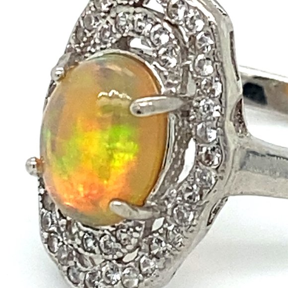 Opal 1.90ct Platinum Finish Solid Silver Ring - Picture 8 of 8